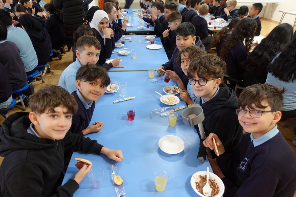 A group of Year 6 children enjoying their SATs breakfast