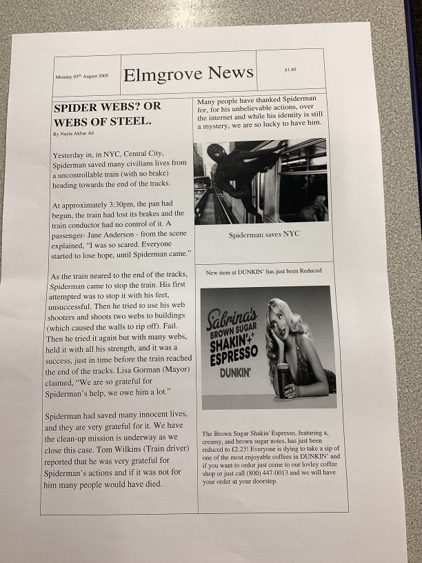 Year 6 work on a newspaper reports