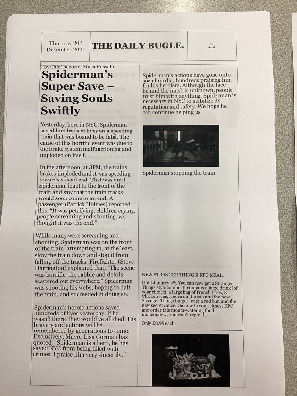 Year 6 work on a newspaper reports