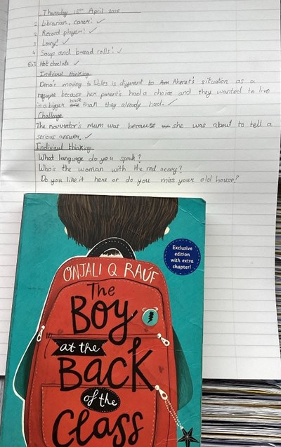 Year 4 handwriting work about 'The boy at the back of the class'