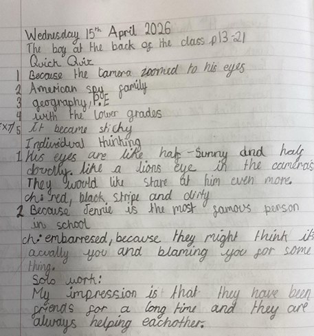 Year 4 handwriting work 