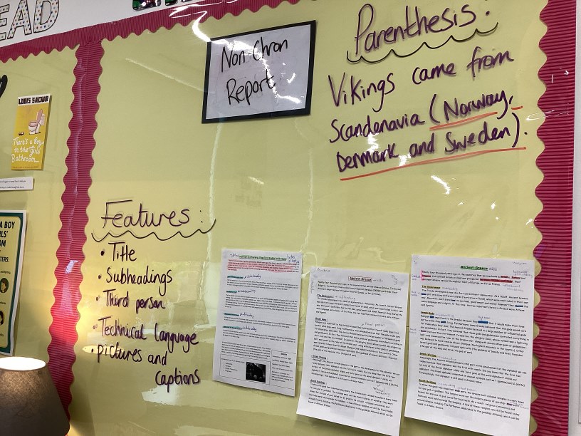 Display board of Year 6 English work