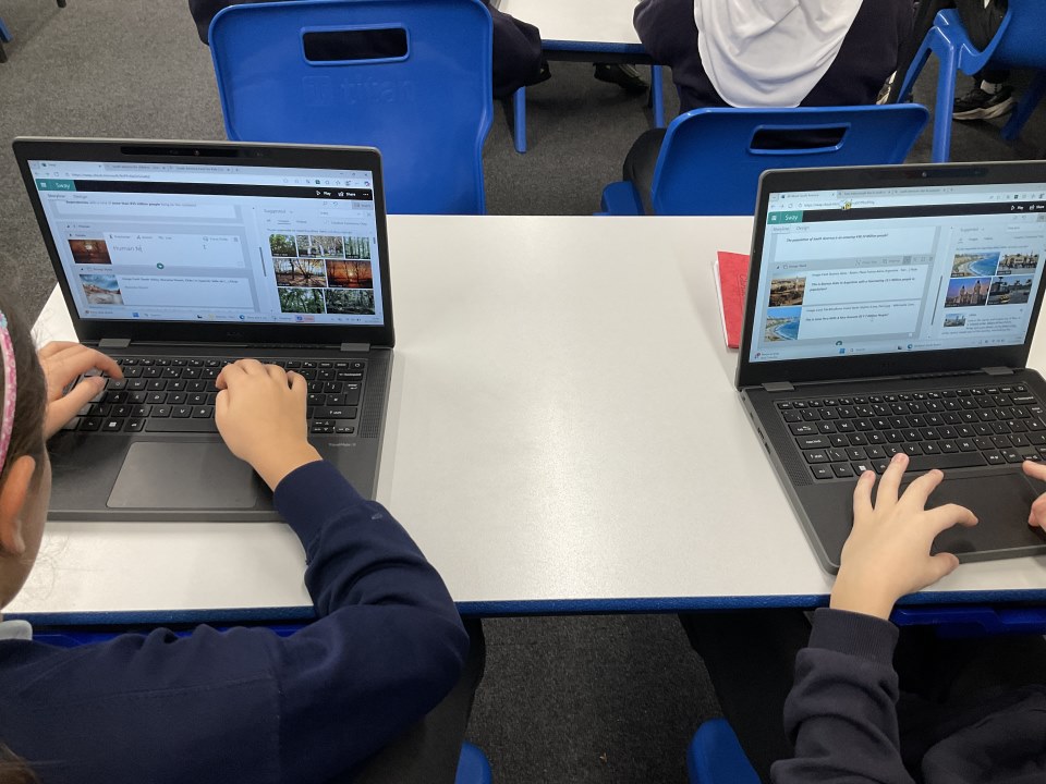 Year 6 computing work on creating Sway leaflets
