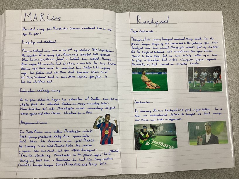 Year 6 child's biography of Marcus Rashford