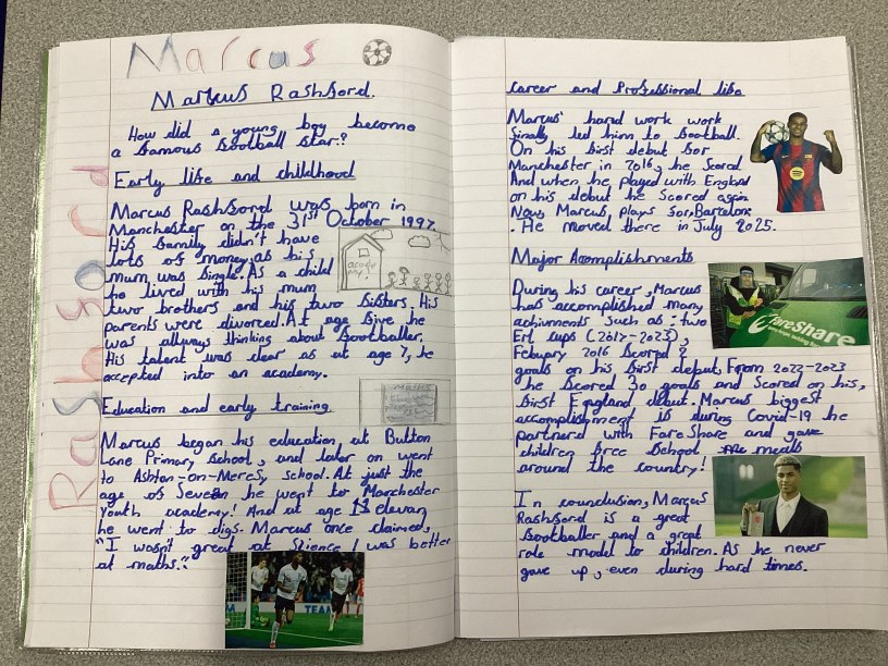 Year 6 child's biography of Marcus Rashford