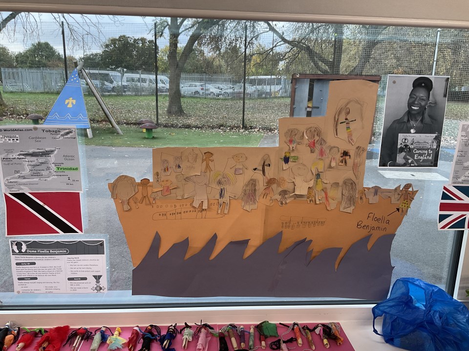 Drawing made by year 1 of Floella Benjamin on a ship