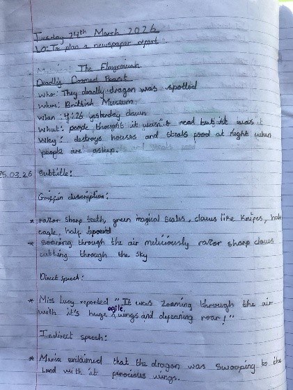 Year 4 work on planning a newspaper